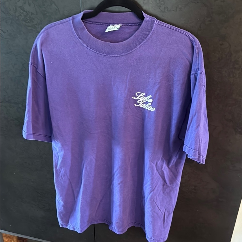 Vintage Lake Tahoe Vibrant Purple Short Sleeve Tee with Crew Neck